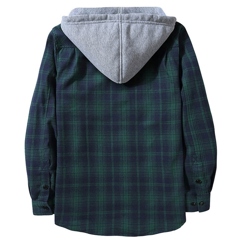 Classic Plaid Jacket Hoodie, Button Up Flannel Shirt Jackets