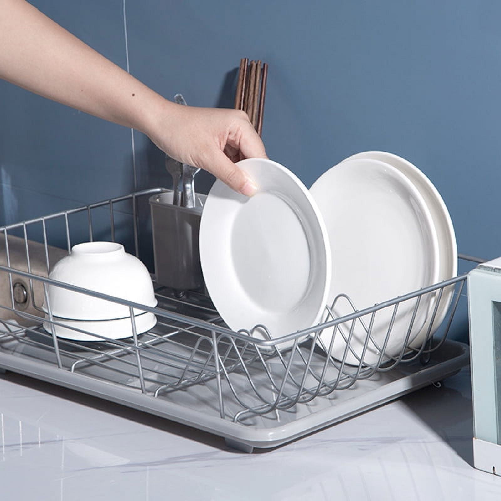 18.9" x 11.8" x 4.3" Dish Drying Rack Space-Saving for Kitchen Counter, Durable Dish Rack with Cutlery Holder for Dishes Knives Spoons Forks