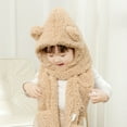 thumbnail image 4 of Visland Kids Hooded Scarf Glove 3 In 1, Fashion Casual Solid Color Cute Bear Ear Design Soft Cozy Plush Flannel Winter Head Ear Neck Hand Warm Scarf Hat Mitten for Boys Girls Outdoor Daily Wear, 4 of 5