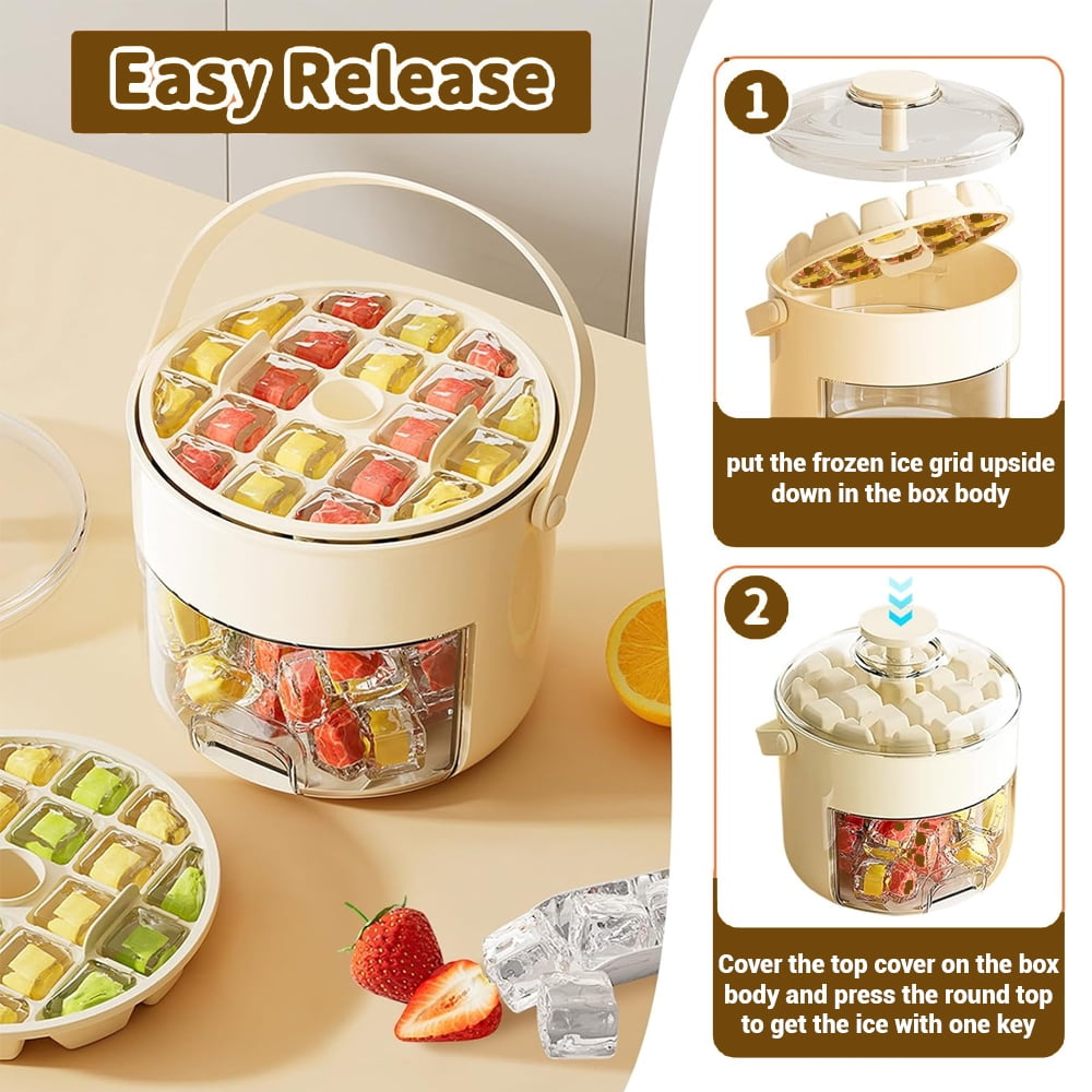 Ice Trays For Freezer With Lid And Storage Box Ice Cube Tray Set With Lid Storage Bin & Ice Scoop Stackable Easy-Releaseice Cube Tray Small And Portable Push Drawer Ice Bucket For Home RV Office