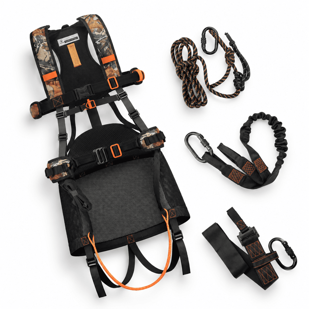 Tree Saddle with Bridge Safety Rope Rugged Camo Nylon 300 lb Capacity