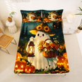 thumbnail image 5 of Manfei Pumpkin Lantern Print Bed Sheets,Gothic Halloween Ghosts Full Size Sheets,Black,4pcs,1 Flat Sheet, 1 Fitted Sheet and 2 Pillowcases, 5 of 6