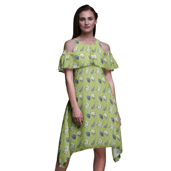 Bimba Watercolor Print Flutter Sleeve Women’s Party Tunic Cold Shoulder Midi Dress-XXX-Large