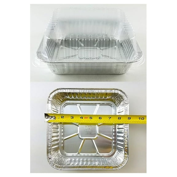 Packaging Square Cake Aluminum Pan w/Clear Lid 50 Sets - Disposable Baking Pans (Pack of 50)