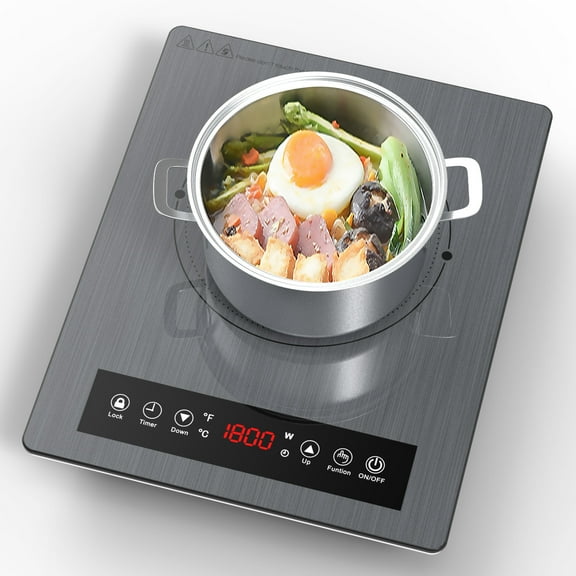 VBGK Portable Induction Cooktop 120V Induction Single Burner with Plug, 1800W Countertop Hot Plate for Cooking,199 Minutes & Auto Shutdown Induction Burner,Child Lock Electric Burner