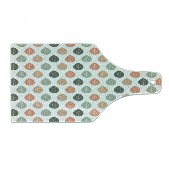 Salmon Cutting Board, Simple Leaves Drawing in Autumnal Tones Pattern, Decorative Tempered Glass Cutting and Serving Board, in 3 Sizes, by Ambesonne