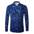 thumbnail image 4 of Mens Shirts Glitter Sequin Print Party Long Sleeve Button Down Top Casual Carnival Festival Celebration Comfortable Shirt for Men Blue S, 4 of 4
