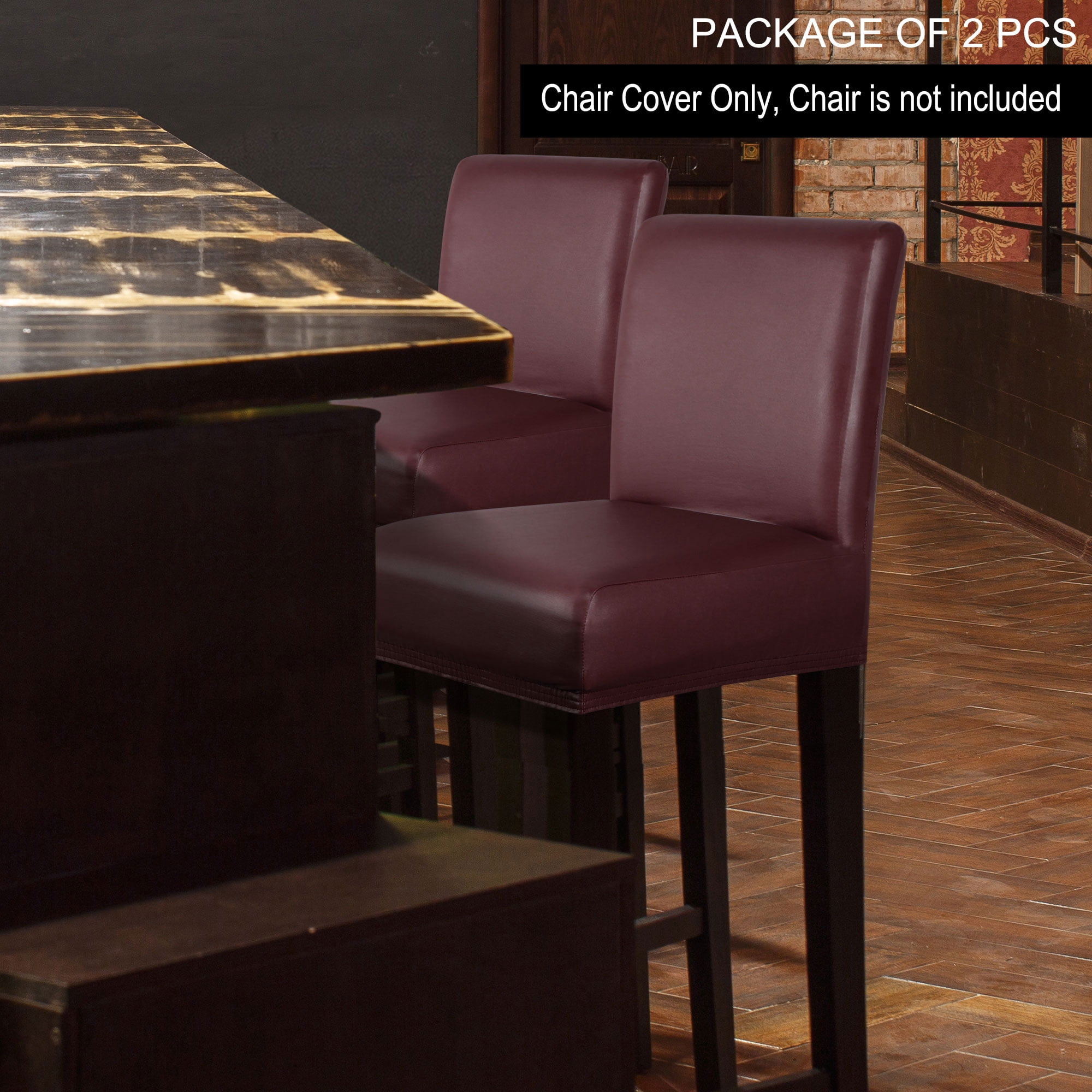Unique Bargains Waterproof Bar Stool Covers for Short Back Chair Slipcovers Burgundy 2 Pcs