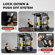 Mikolo Smith Machine Home Gym, All-in-One Power Rack with Smith Cage and Functional Trainer, Squat Rack with 2:1 Dual Pulley Cable System and Extended Forward Reach, Vertical Leg Press