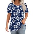 thumbnail image 3 of Womens Tops,Summer New Fashion Floral Prints Top Loose Round Neck Chest Pleated Shirts Womens Casual Short Sleeve Blouses Pullover Tops, 3 of 6