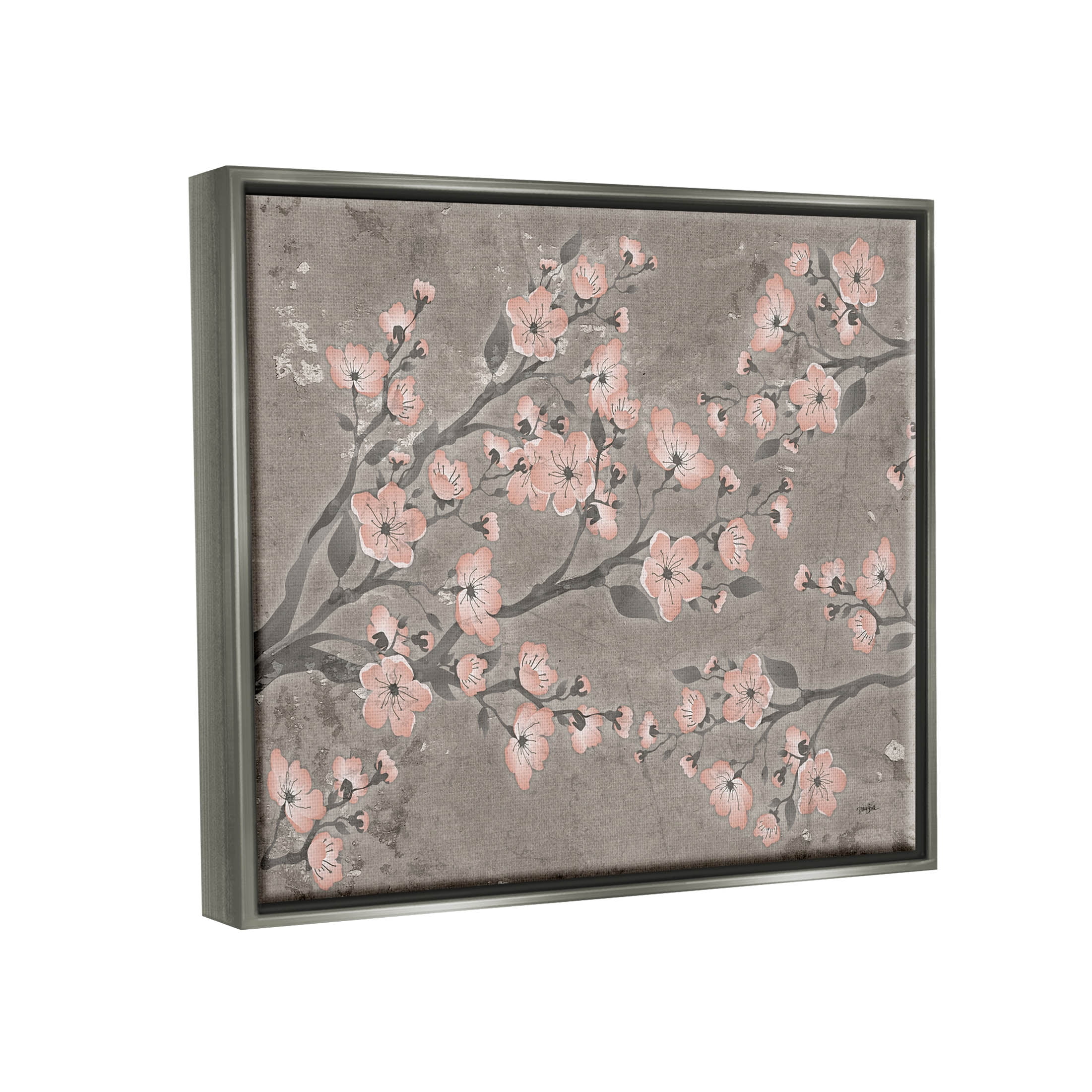 Stupell Industries Cherry Blossom Pattern Composition Graphic Art Luster Gray Floating Framed Canvas Print Wall Art, Design by Diane Stimson