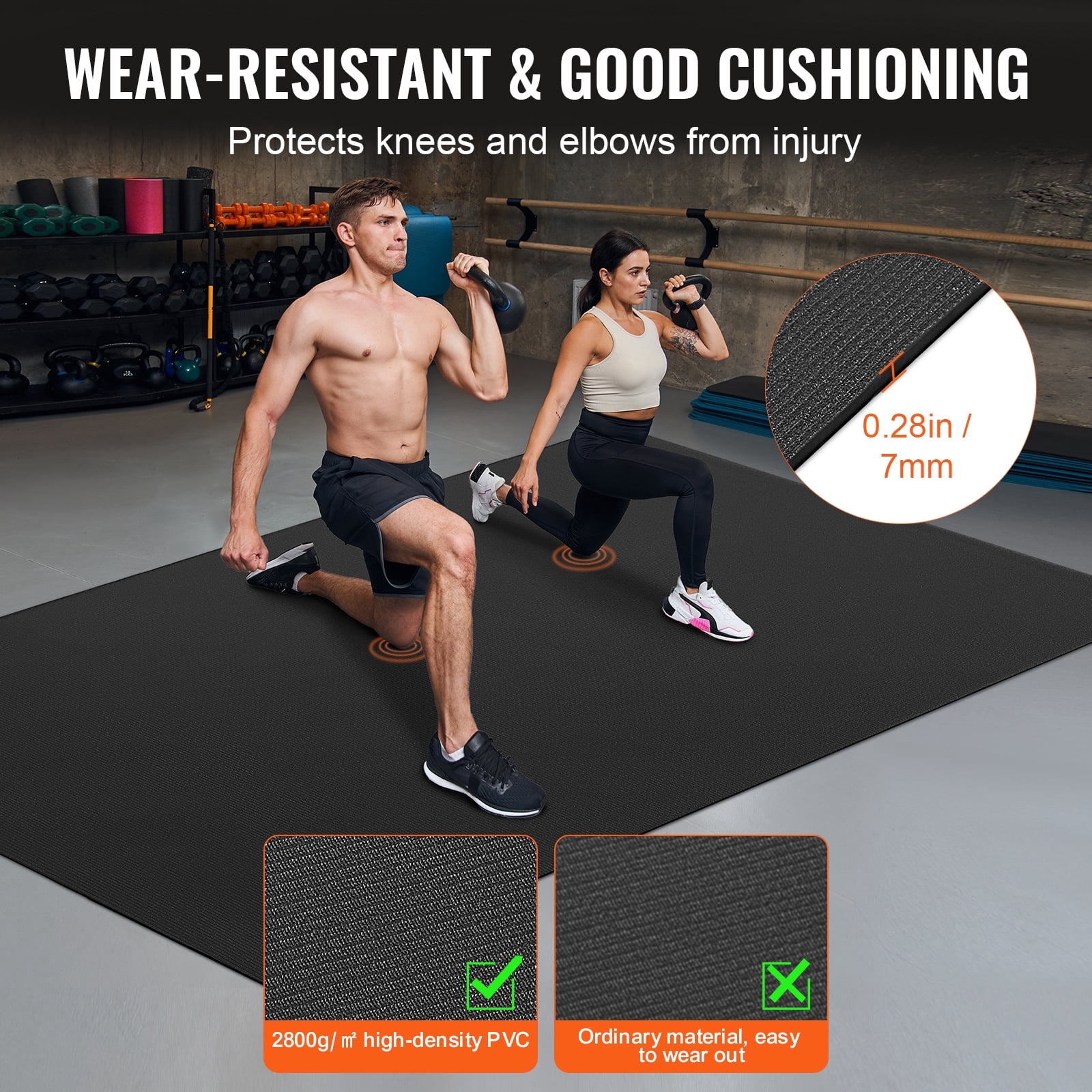 VEVOR Exercise Mat, Non Slip High Density Premium Yoga Mat, Exercise Yoga Mat for Men & Women, Fitness & Exercise Mat with Bag & Carry Strap, for All Types of Home Yoga, Floor Workout (8x5ft)