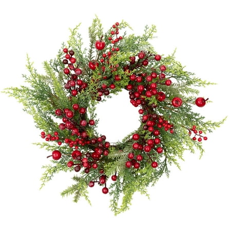 Northlight Frosted Berry and Crabapple Artificial Cedar and Pine Christmas Wreath - 24" - Unlit