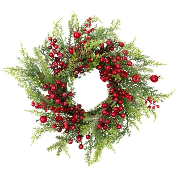 Northlight Frosted Berry and Crabapple Artificial Cedar and Pine Christmas Wreath - 24" - Unlit