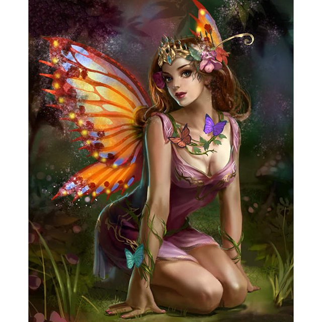 5D DIY diamante pintura mariposa hada niña Rhinestone completo redondo artesanías de pared Likrtyny Arte deco