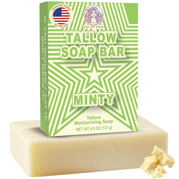 Barra de jabón de sebo de res alimentada con pasto - Jabón corporal de sebo orgánico para rostro y piel sensible - Jabón de barra natural para hombres y mujeres Limpiador hidratante y nutritivo para t
