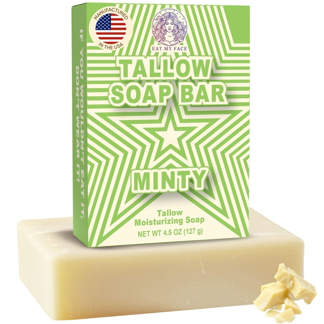 Barra de jabón de sebo de res alimentada con pasto - Jabón corporal de sebo orgánico para rostro y piel sensible - Jabón de barra natural para hombres y mujeres Limpiador hidratante y nutritivo para t