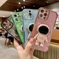 thumbnail image 6 of Compatible for iPhone 12 Pro Max 6.7 Inch Bling Plating Astronaut Hidden Stand Case, Cute 6D Stand Glitter Phone Case for Women Girls Soft TPU Shockproof Back Cover - Green, 6 of 10