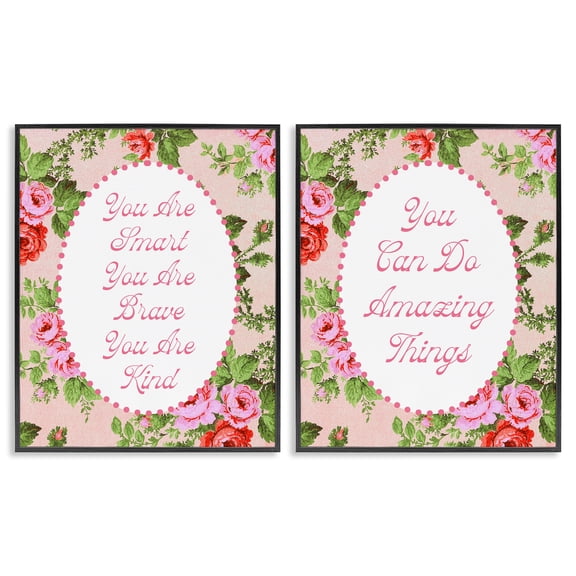 Stupell Industries Cottage Inspirations with Vintage Florals Black 2pc Framed Giclee Art Set, 11 x 14 each, by Lil' Rue