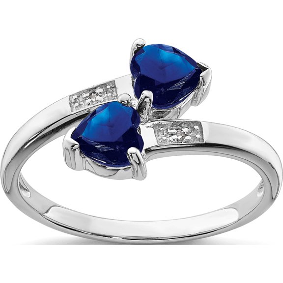 Sterling Silver Rhodium-Plated Dark Sapphire & Diamond Heart Ring (Size 6) Made In India qdx856-6