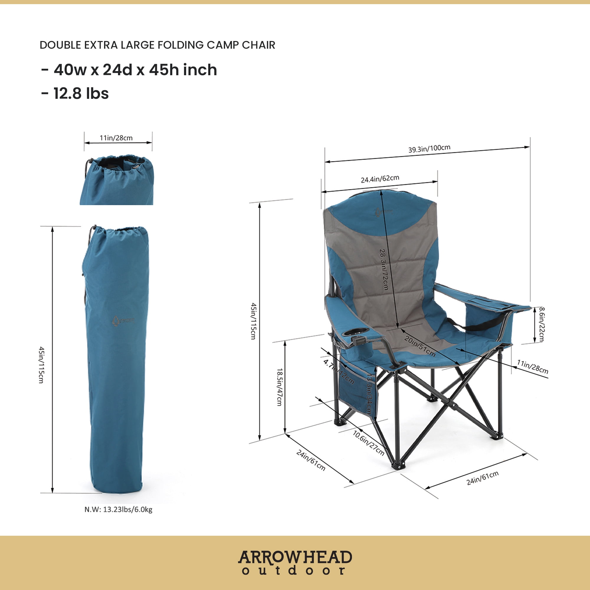 ARROWHEAD OUTDOOR XXL Folding Padded Camping Chair w/ Cup