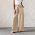 thumbnail image 2 of hoksml Women's High Waist Button Fly Wide Leg Linen Pants, Casual Cotton Blend Trousers with Pockets, 2 of 6