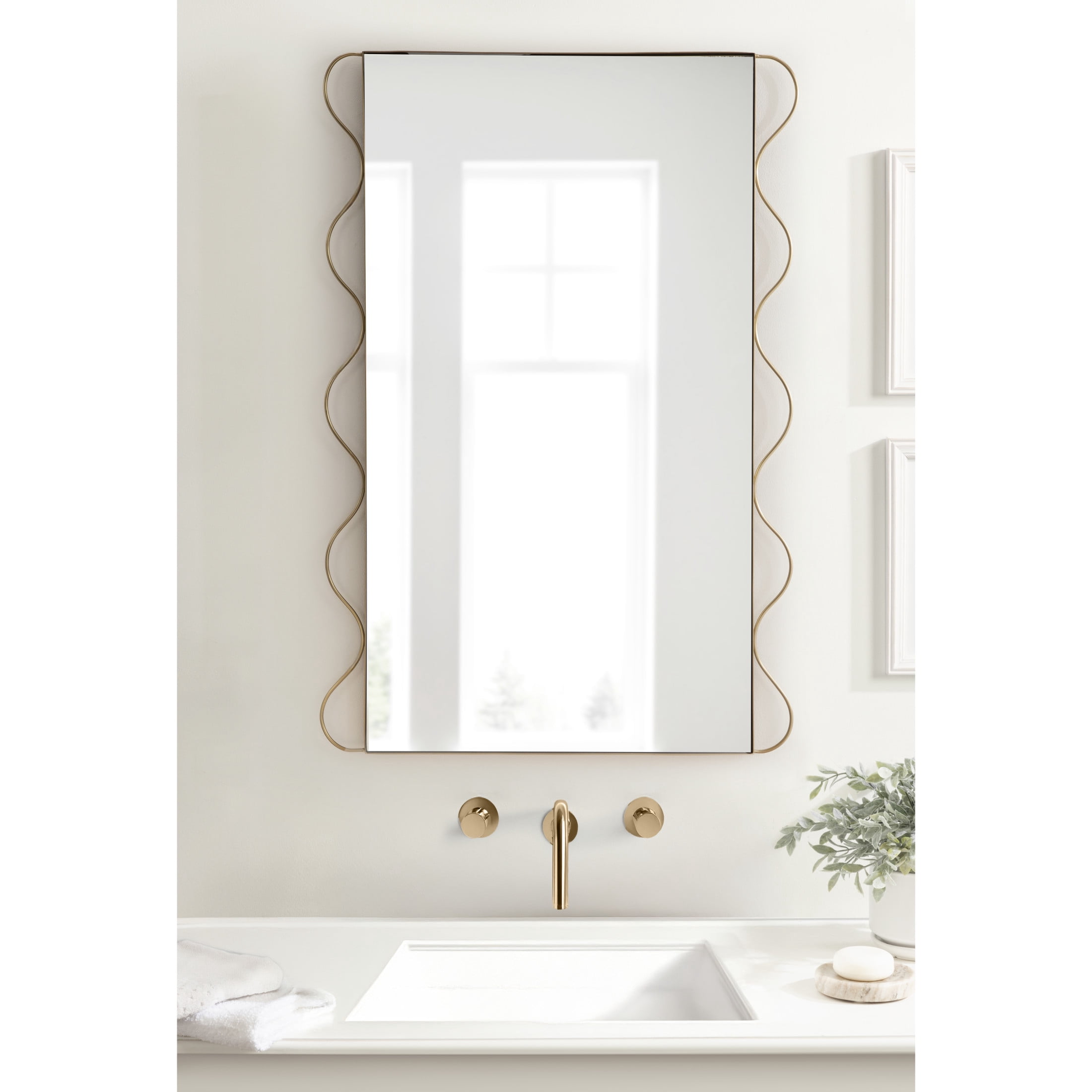 Kate and Laurel Wriggle Modern Scalloped Rectangle Mirror, 24 x 36, Gold, Decorative Wavy Mirror with Unique Rippled Edge for Use as Contemporary Bathroom Vanity Mirror