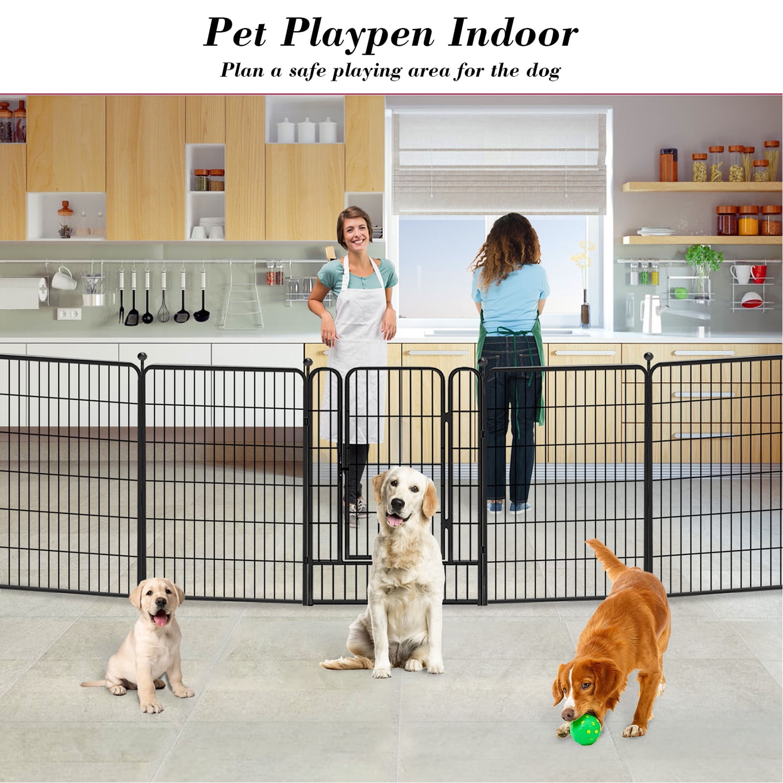 Jhsomdr Dog Playpen Outdoor, 8 Panels 40" Height Metal Dog Fence Puppy Playpen with Doors for Large/Medium/Small Dogs, Indoor Pet Fence Exercise Pen for RV, Camping, Yard