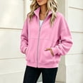 thumbnail image 5 of IUYRTFE Women's Zip Up Fleece Jacket Long Sleeve Casual Relaxed Fit Collarless Coat with Pockets for Fall and Winter, 5 of 6