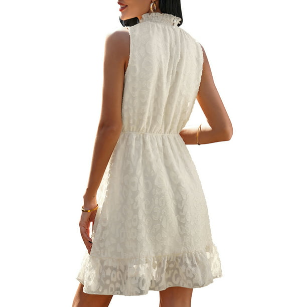 Gupgi Women White Corset Dress Sleeveless Ruffles Dress Backless Bandage  A-Line Mini Dress