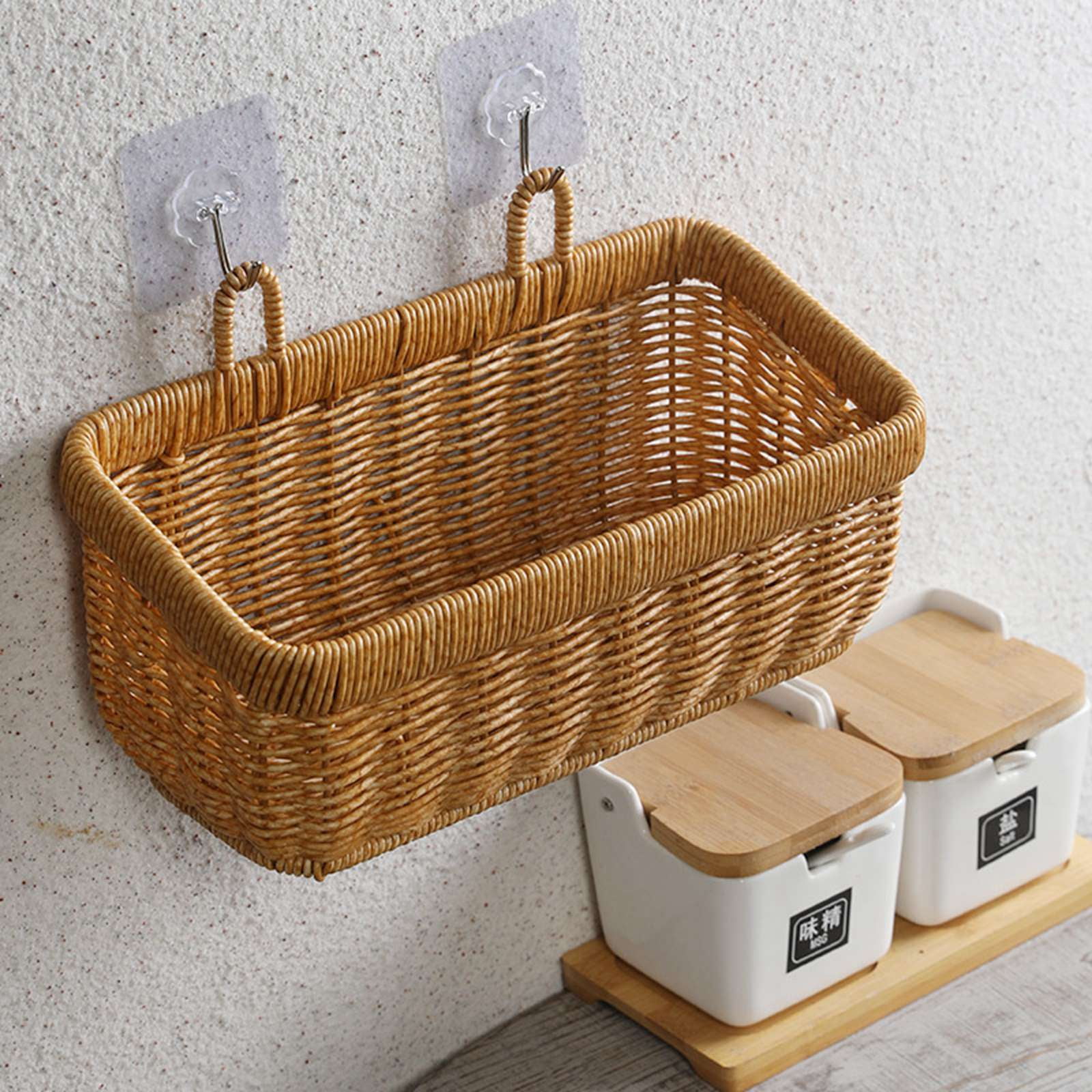 Hotiary Hanging Storage Basket, Imitation Rattan Wall Hanging Basket Hanging Wall Onion Basket Wove Hanging Basket Handwoven Basket for Kitchen or Home,10.8"x5.1"