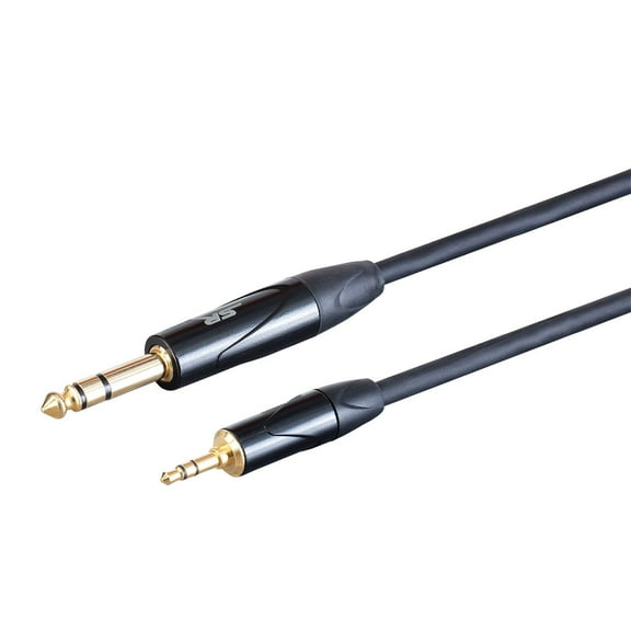 Monoprice On Tour Cables - 6 Feet - Black | 1/4in TRS Male Connector to 1/8in 3.5mm TRS Male Connector, 24AWG, For Speakers, Amplifiers, Laptop, Guitar, Keyboard Piano, Home Theater Devices - Stage