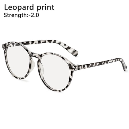 -1.0~-4.0 Vintage Reduces Eye Strain UV Protection Brown/Black/Leopard Print Myopia Glasses Anti Blue Light Eyeglasses Flat Mirror Eyewear LEOPARD PRINT STRENGTH 2.00