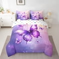 thumbnail image 3 of Manfei Magic Glitter Butterfly 7 Pieces Bedding Comforter Set for Teen, Romantic Cartoon Full Bedding Set, Kawaii Purple Animal Reversible Fitted Sheet Flat Sheet, Luxury Bedroom Decor, 3 of 8