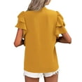 thumbnail image 4 of Daeful Ladies Blouse Double Layer Ruffles Short Sleeve Shirts Office V Neck Elegant Tops Yellow XL, 4 of 5