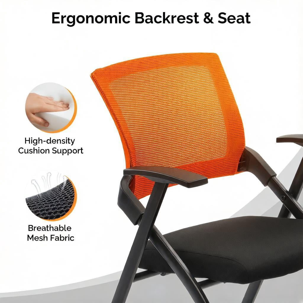 2 Pack Stackable Conference Room Chairs with Wheels, Folding Office Chair with Rebound Back, Padded Seat for Training Room, Guest, Reception, Event, Capacity 350lbs, Orange