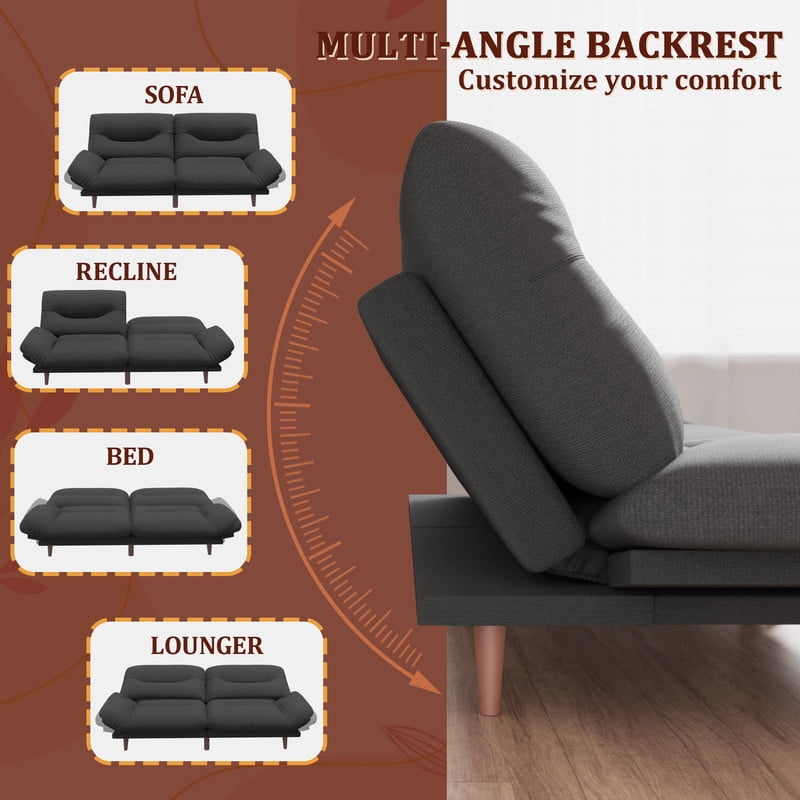 Lacoo 65"W Convertible Futon Sofa Bed with Five-level Adjustable Armrests,Fabric Black