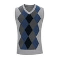 thumbnail image 4 of Wyobmus Mens Casual Wool Argyle Sweater Vest Slim Fit Lightweight Sleeveless V-Neck Knit Pullover Vest White, 4 of 5