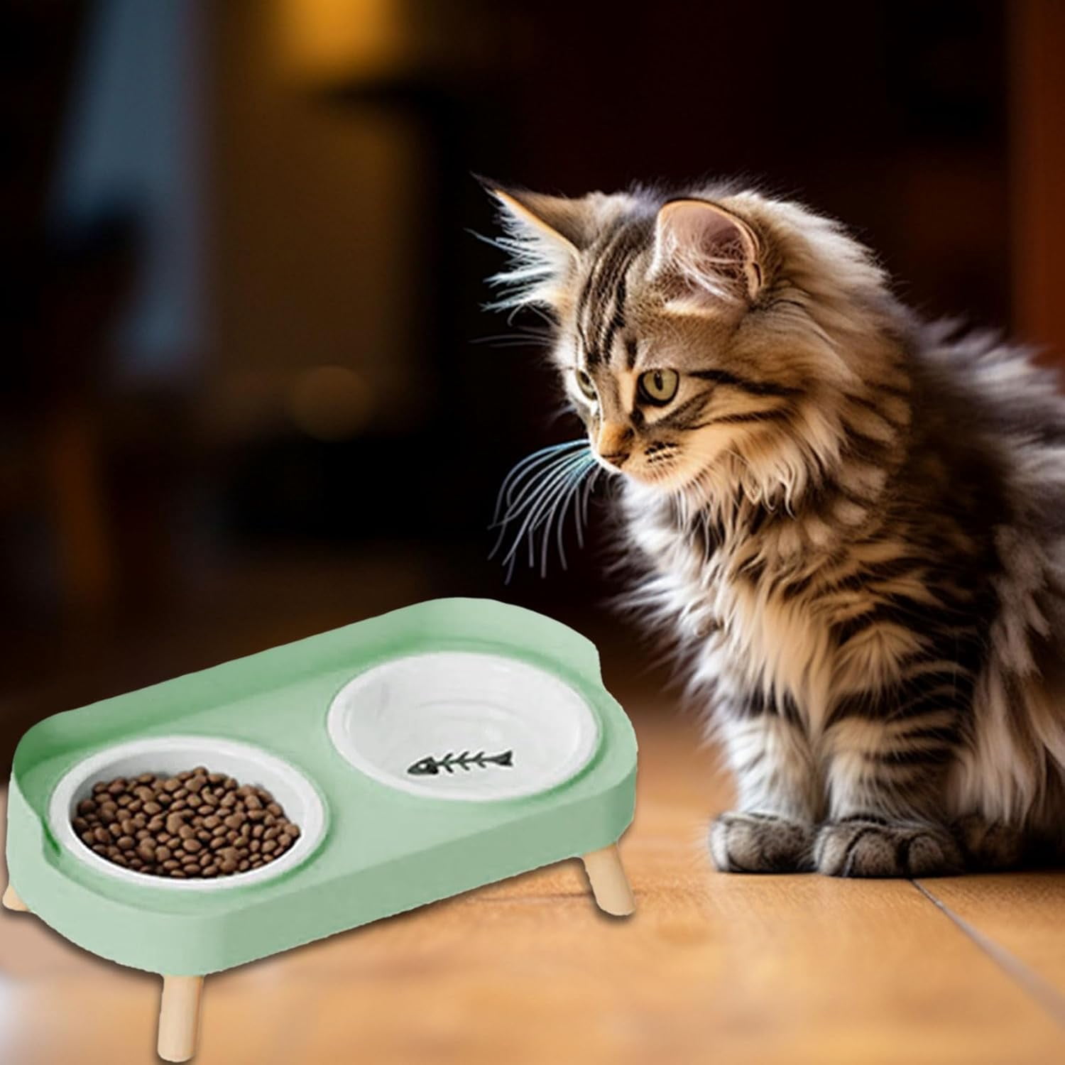 Ceramic Double Bowl Dog Cat Feeder, Food and Water, Dishwasher Safe