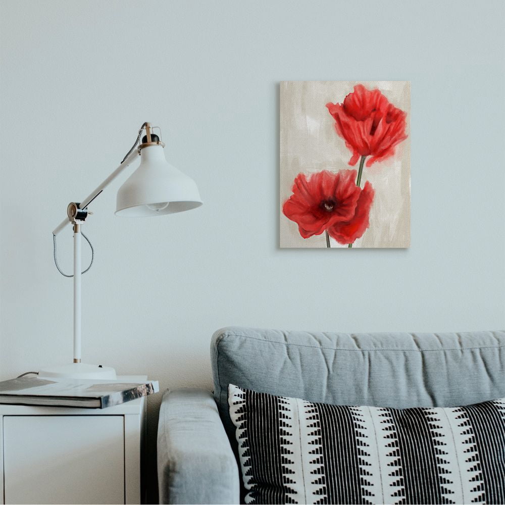 Stupell Industries Soft Petal Poppies Red Beige Floral Painting Canvas Wall Art Design by Daphne Polselli, 16" x 20"