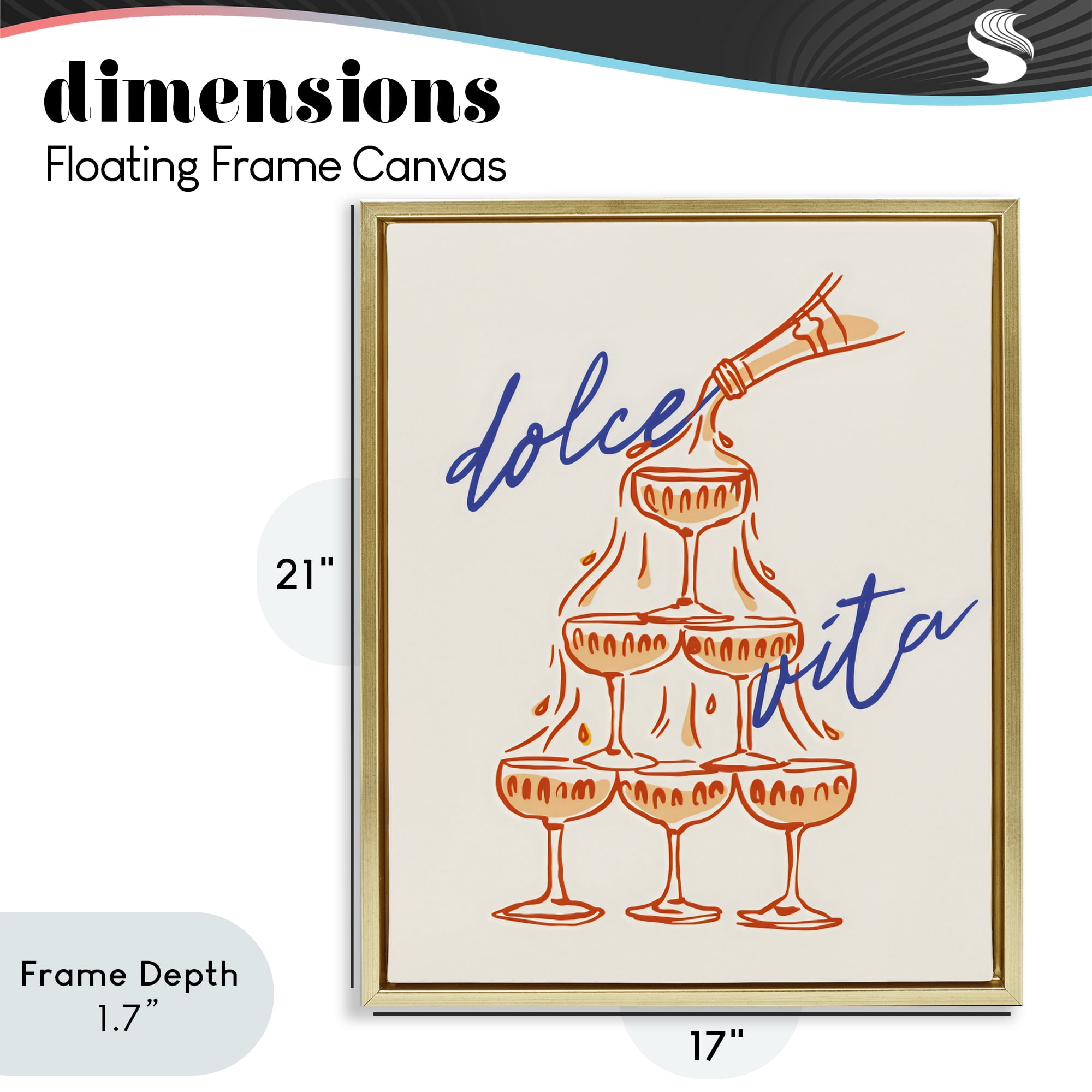 Stupell Industries Dolce Vita Champagne Tower Gold Framed Floater Canvas Wall Art, design by The Prints Vibe