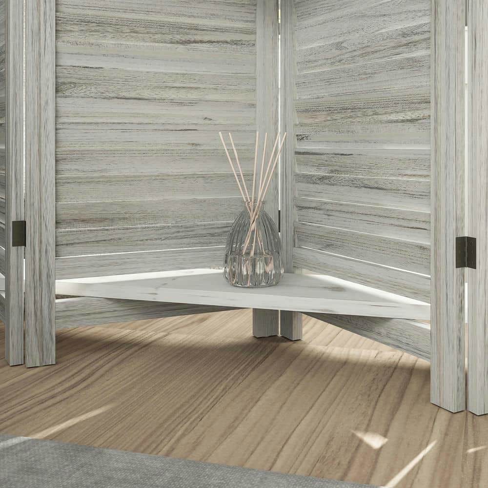 Spaco 5 Panel 67" Tall Wood Privacy Screen, Room Divider with 3 Shelves and Folding Storage for Indoor as Living Room, Entryway, White