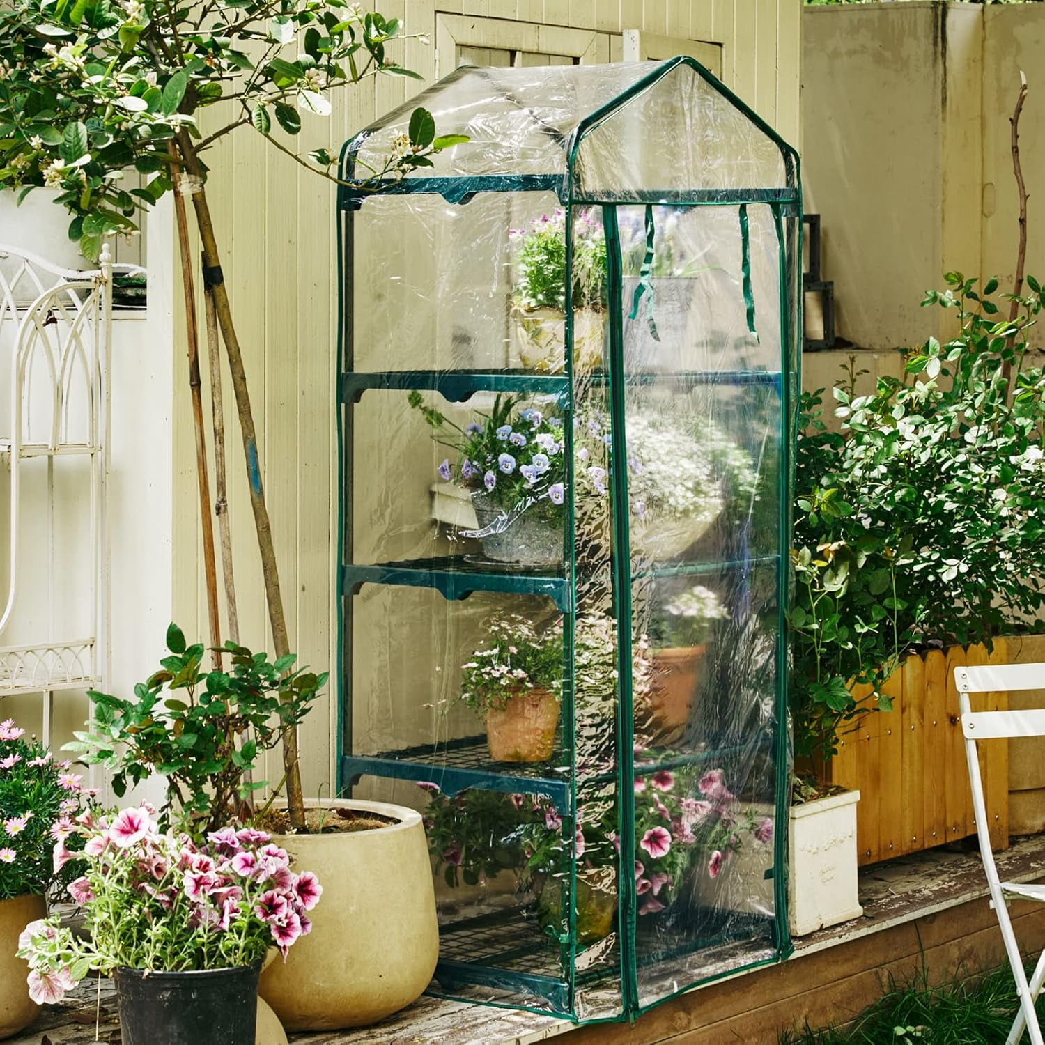 4-Tier Greenhouse Replacement Cover Clear PVC Greenhouse Replacement Cover with Roll-Up Zipper Door - 27" L x 19" W x 61" H (Cover Only)