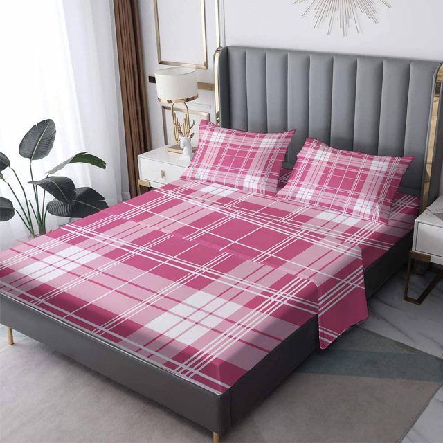 Pink Gingham Sheets Twin Sheet Set - Buffalo Check Plaid Bed Sheets & Bedroom Decor, Soft Breathable Microfiber Deep Pocket Bedding Sheets & Pillowcases P-&2