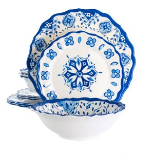 Elama Blue Garden 12-Piece Melamine Dinnerware Set, Blue