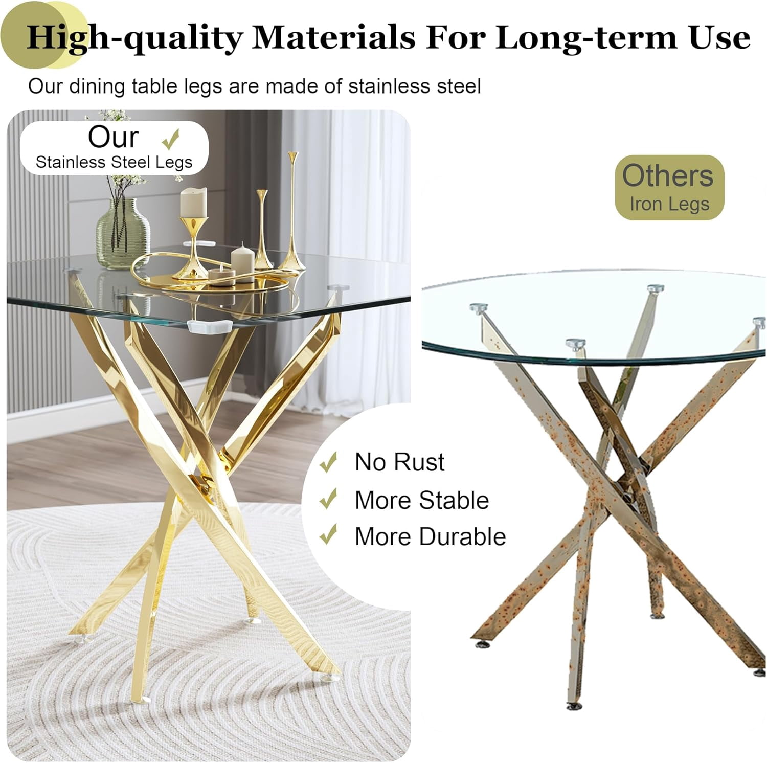 5-Piece Dining Table Set, 36" Square Clear Tempered Glass Table & 4 PU Cantilever Chairs with Stainless Steel Legs, Dining Table Set for Small Space, Apartment, Home Office