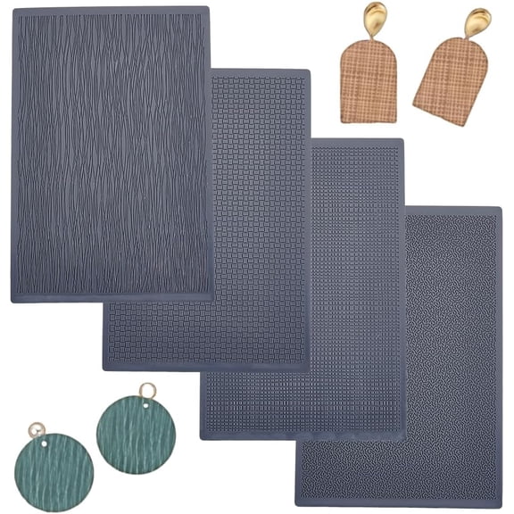 4pcs Polymer Clay Texture Sheets Set Texture Sheets Polymer Clay Works with Polymer Clay Cutter Effect as Polymer Clay Texture Roller Plaid Stripe for DIY Clay Making