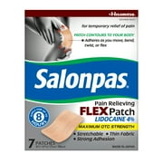 Salonpas Lidocaine 4% Pain Relief FLEX Patch, Unscented, Stays in Place, 7 Patches
