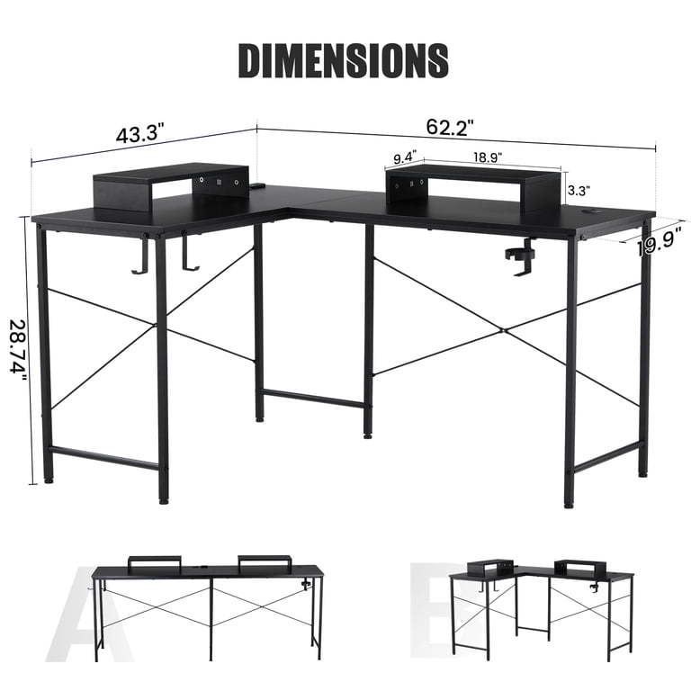 GTRACING L-Shaped Gaming Desk with RGB Light and Removable Storage 