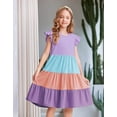 thumbnail image 4 of Oudiya Girls Summer Dress Ruffle Sleeve Tiered Swing Casual Midi Sundress with Pockets for Kids 6-14Y, 4 of 8